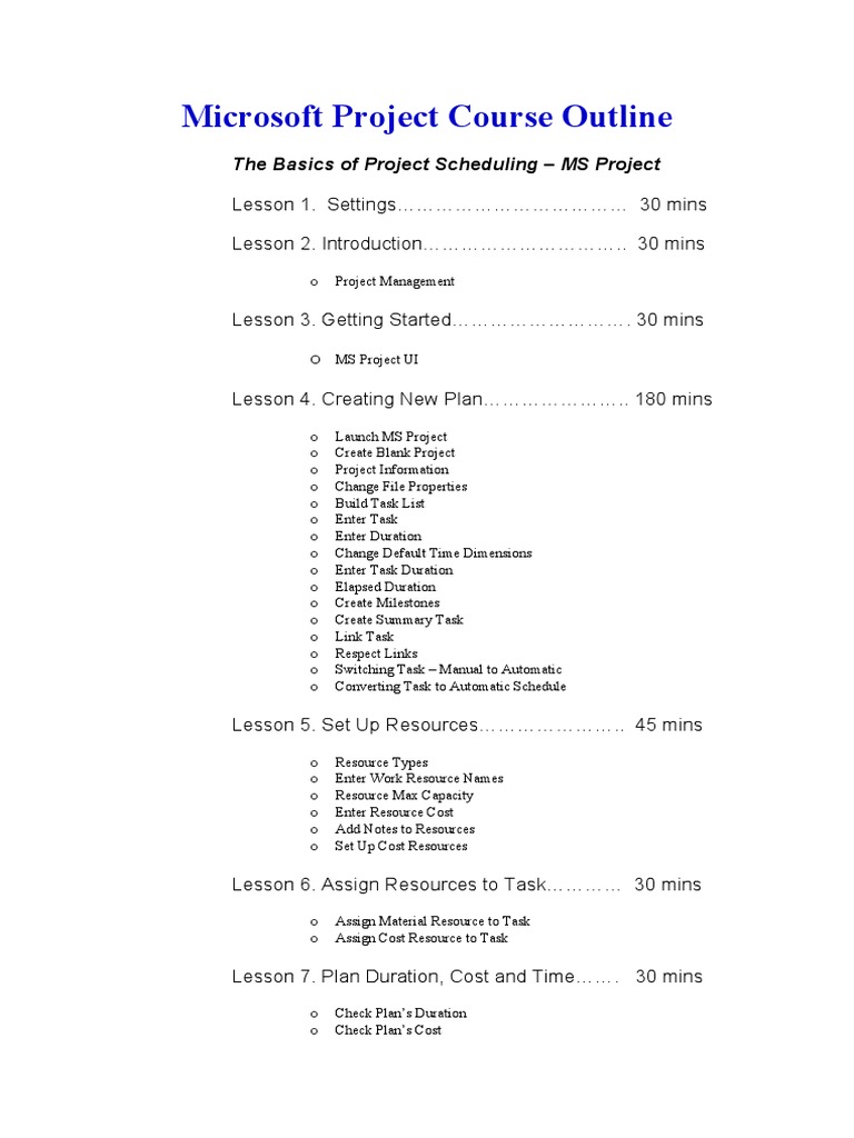 Microsoft Project Course Outline | PDF | Teaching Methods & Materials | Art