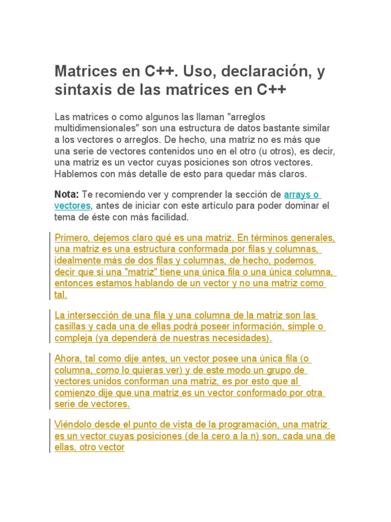 C++ Matrices para Clases Teoria | PDF | Estructura de datos de matriz ...