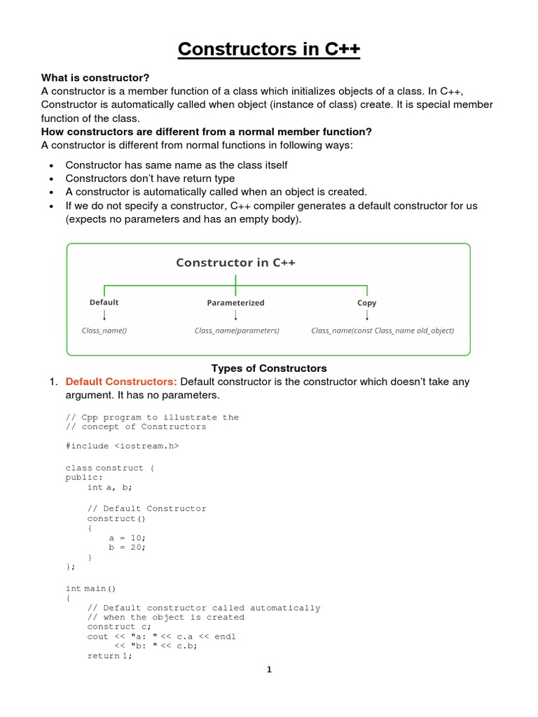 Constructors in C++ | PDF | Constructor (Object Oriented Programming ...