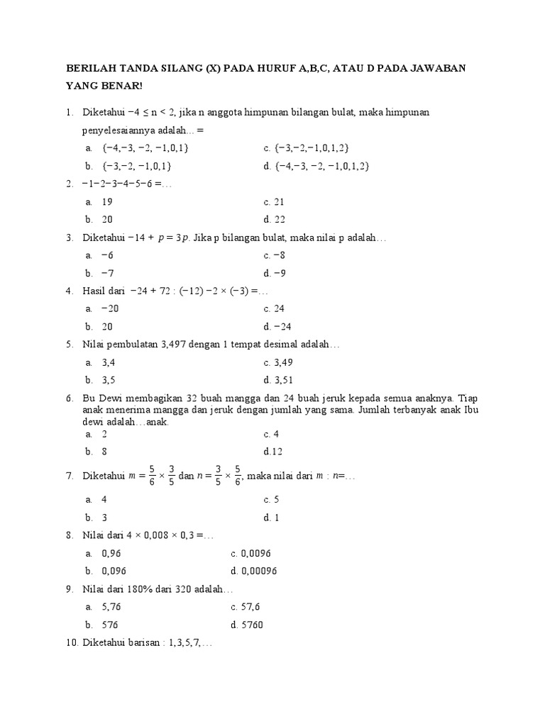 Soal Matematika Kelas 6 - SSC | PDF