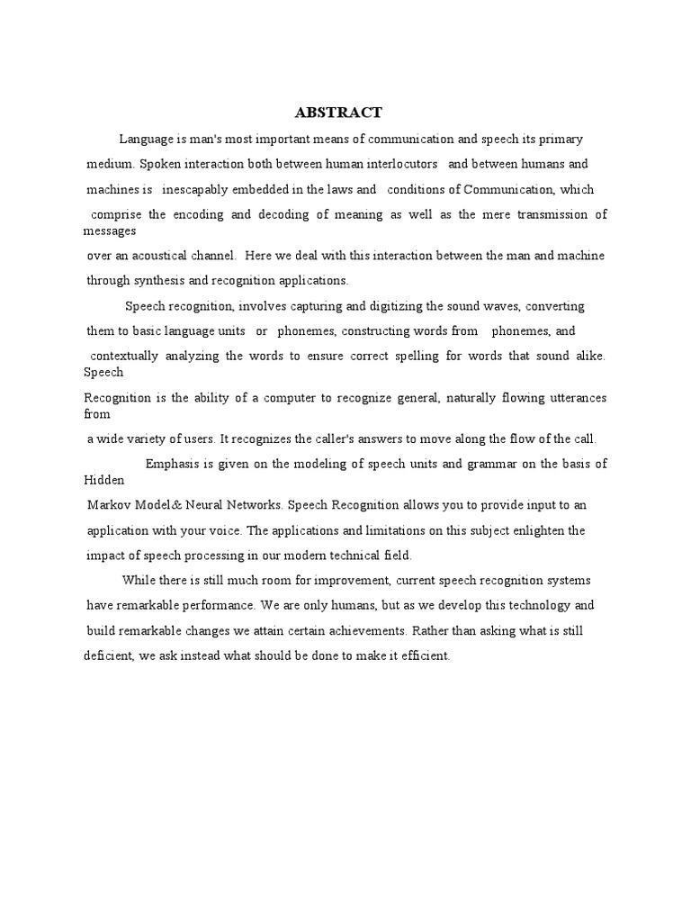 ABSTRACT Seminar PDF Speech Recognition Speech