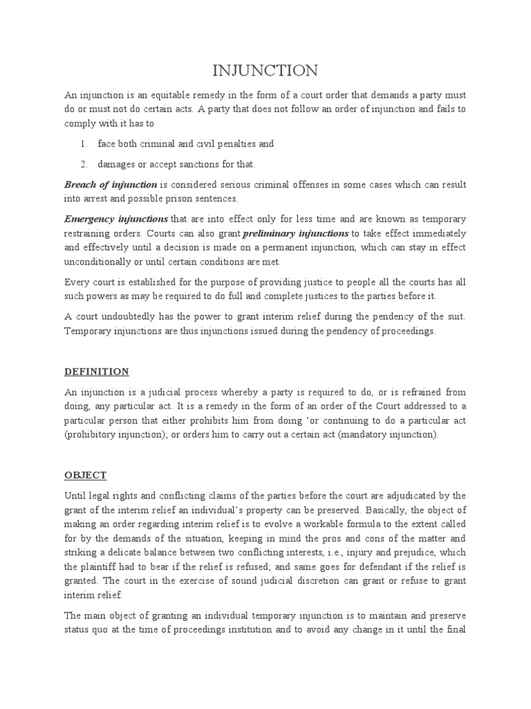Understanding Types of Injunctions | PDF | Injunction | Breach Of Contract