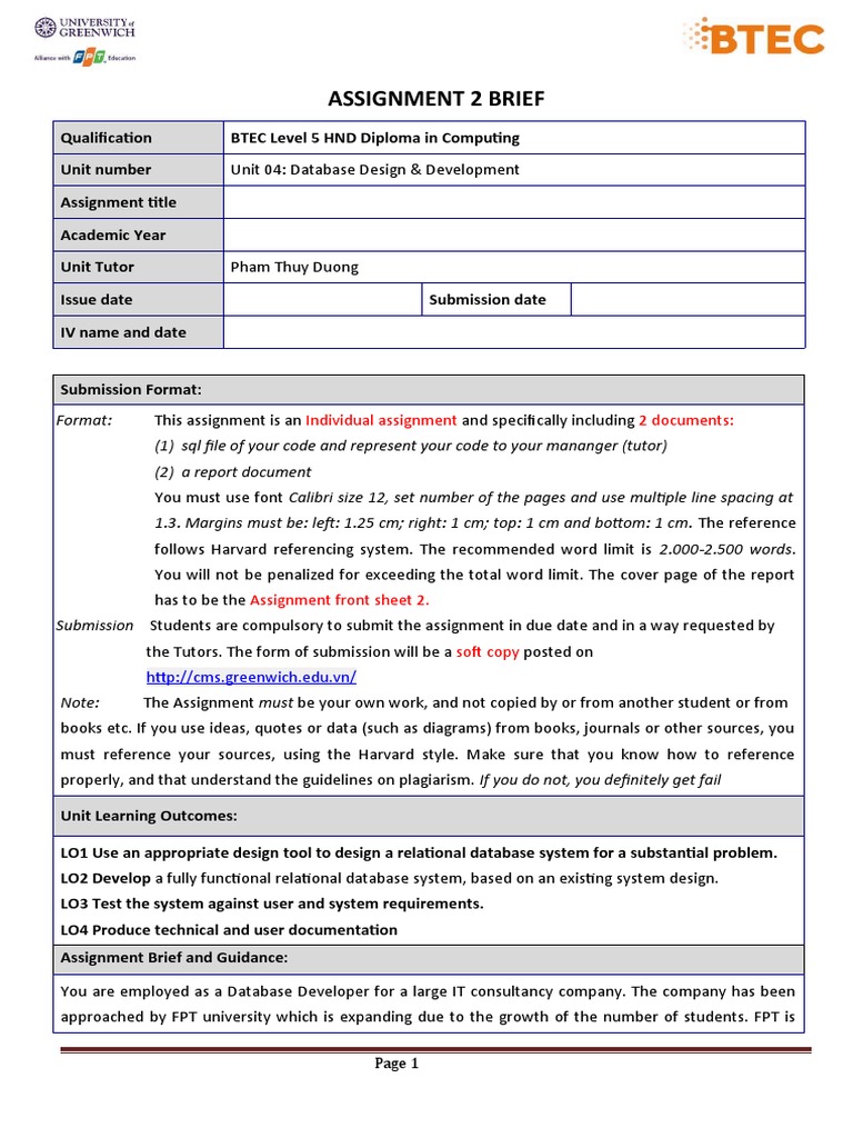 04-DDD - Assignment Brief 2 2018 - 2019 | PDF | Relational Model ...