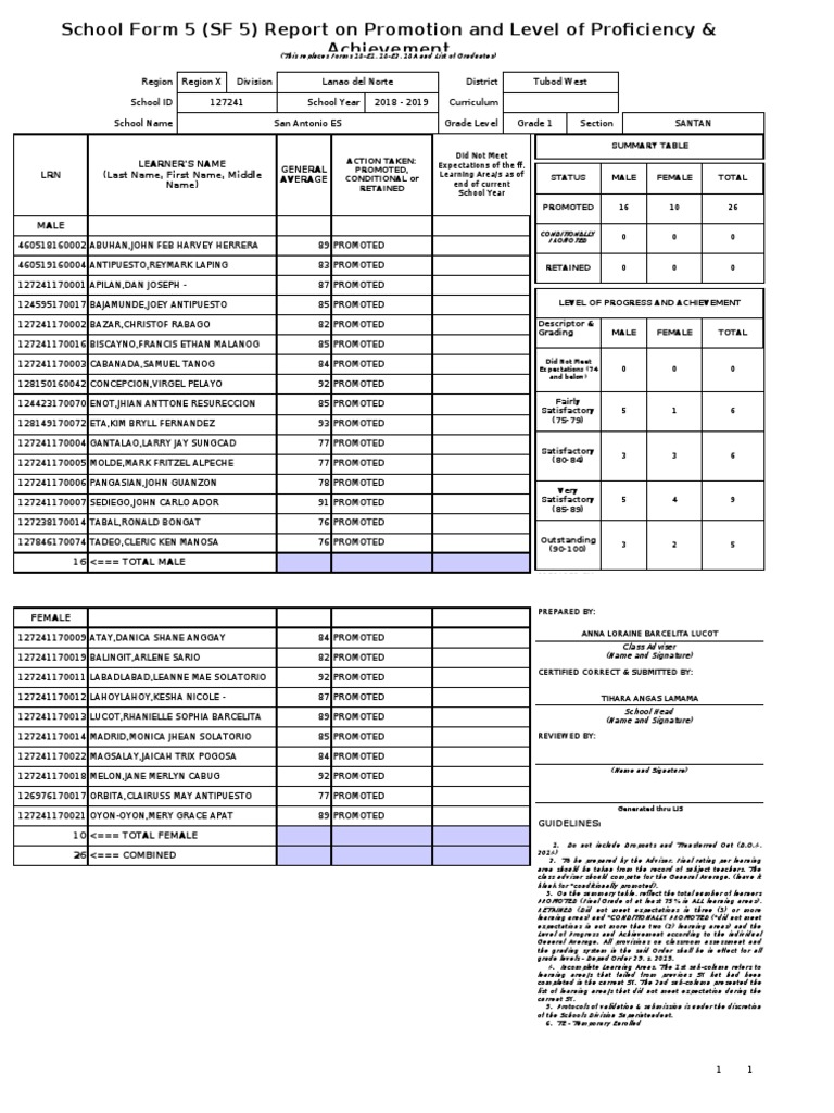 Grade 1 Promotion Summary Report | PDF | Educational Psychology ...