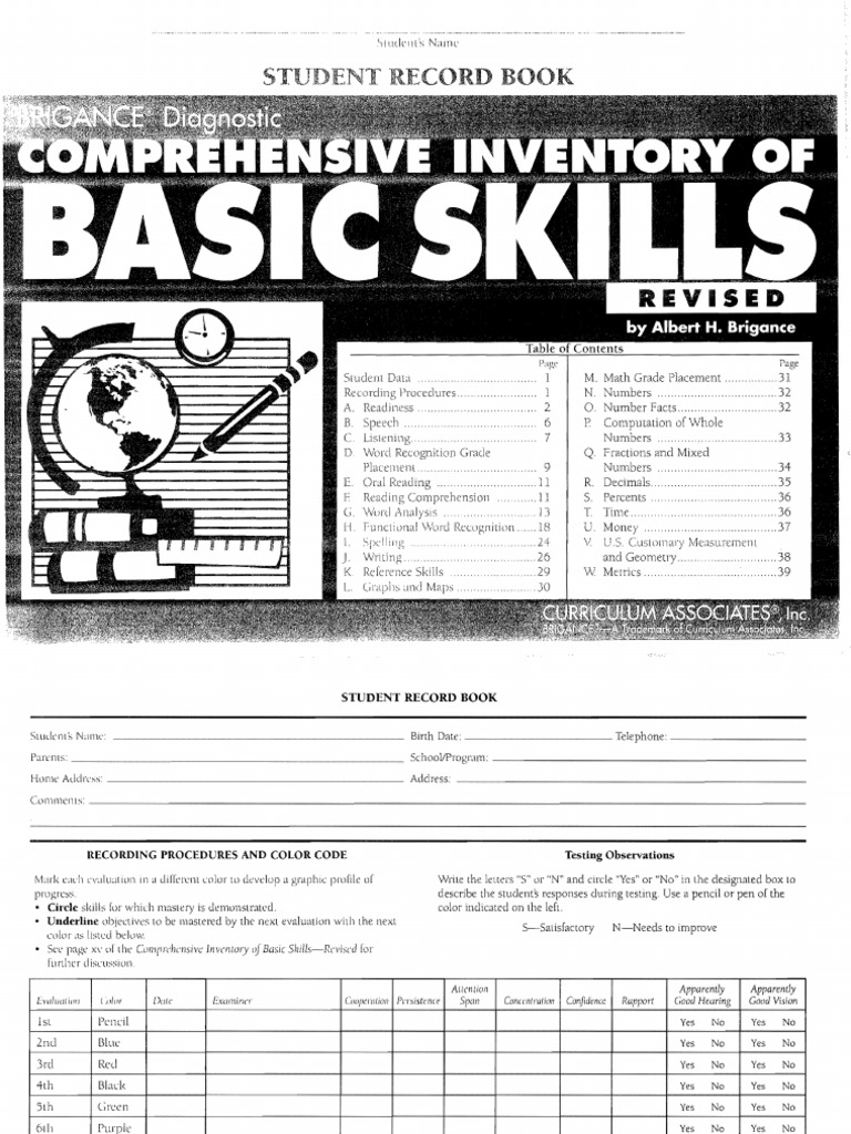 Brigance Record Book I ASSIGN A STUDENT A GRADE LEVEL PDF | PDF ...