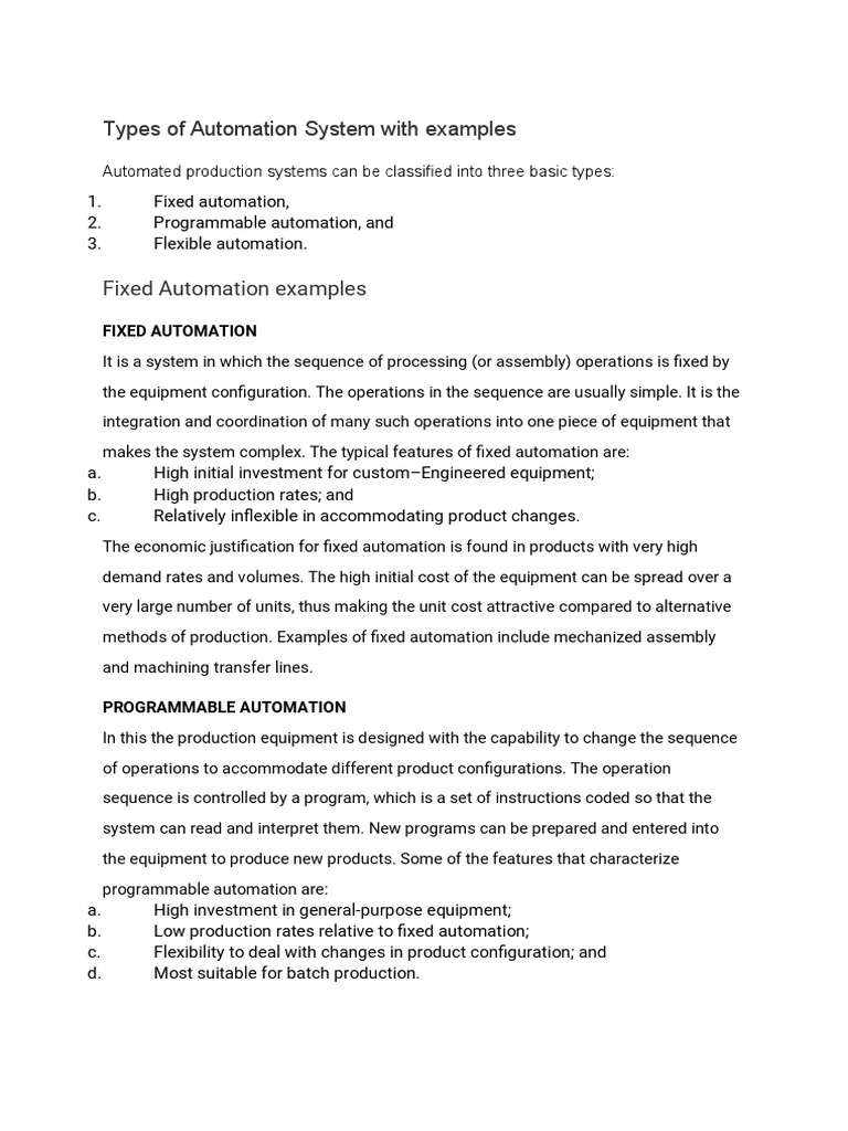 Types of Automation System With Examples | PDF | Automation | Computer ...
