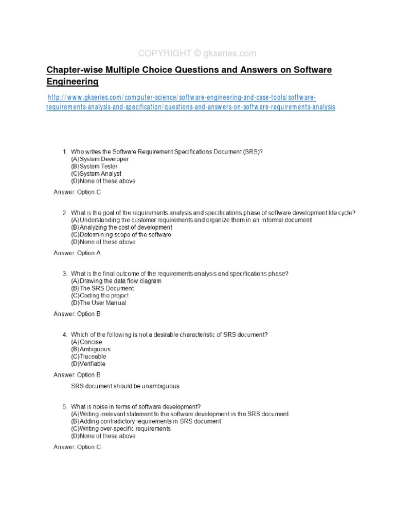 Questions and Answers On Software Requirements Analysis PDF | PDF ...
