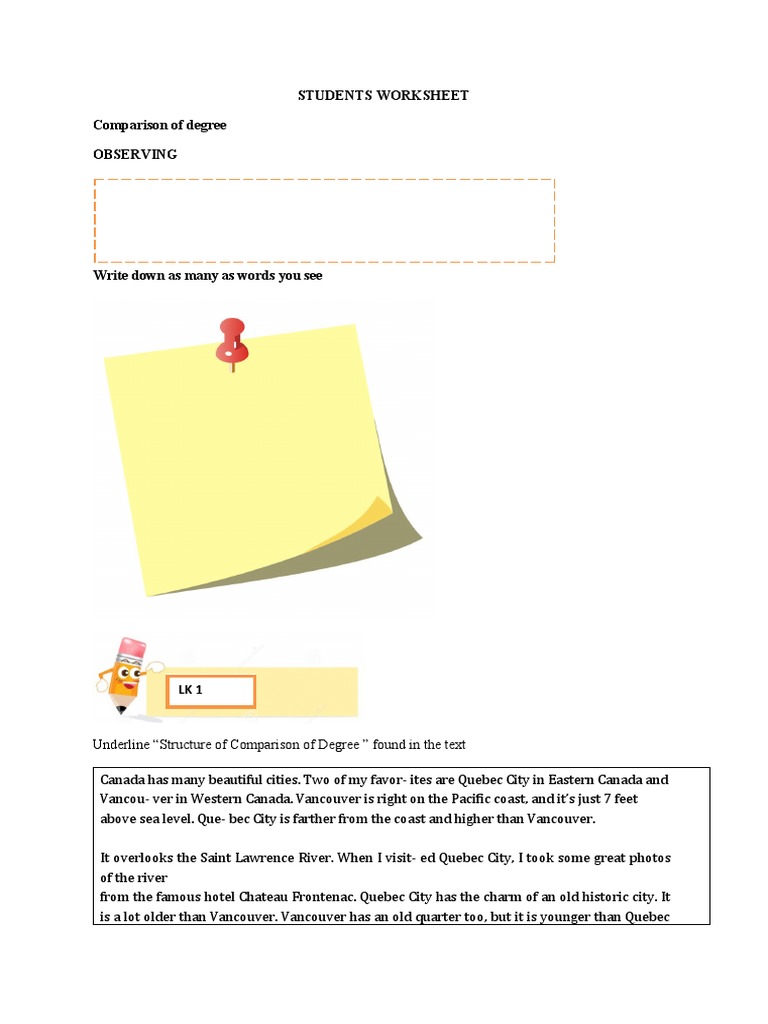 STUDENTS WORKSHEET Degree Comparison PDF