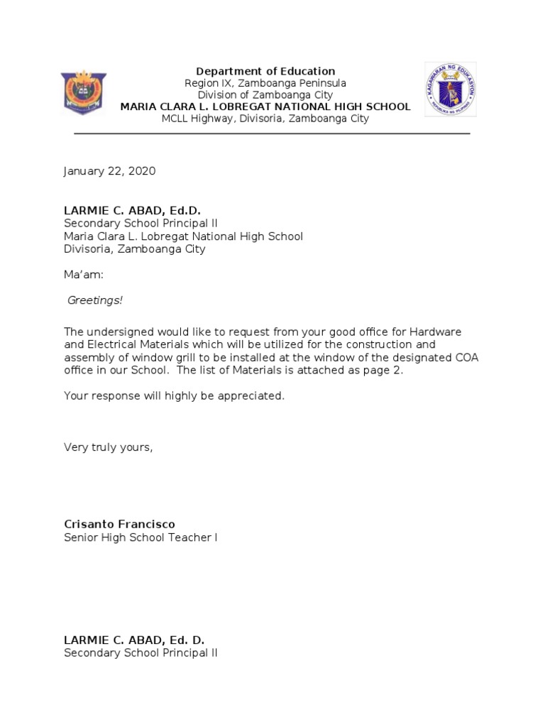 Request For Materials Table Pdf