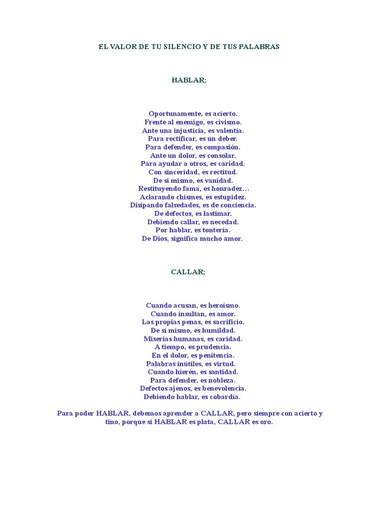 El Valor del Silencio y la Palabra | PDF | Principios éticos | Valores