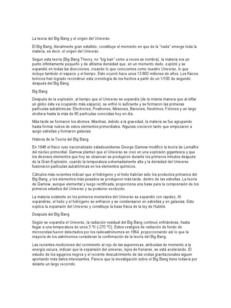 Big Bang: Origen y Teorías del Universo | PDF | Big Bang | Universo
