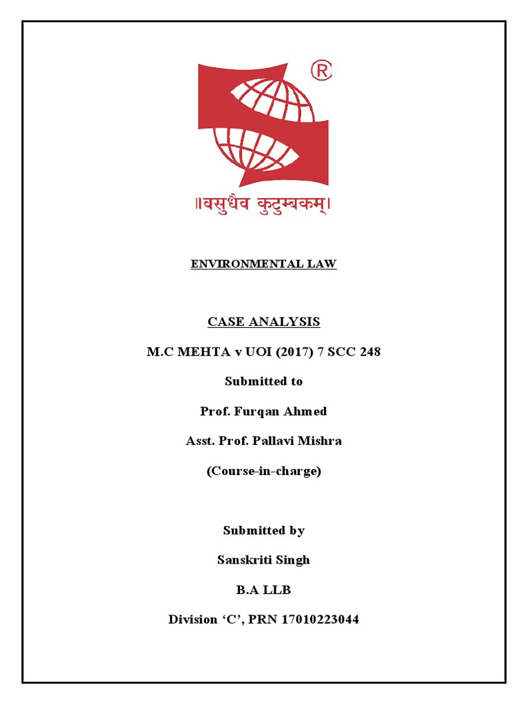 M.C. Mehta v UOI Case Analysis Summary | PDF | Sustainable Development ...