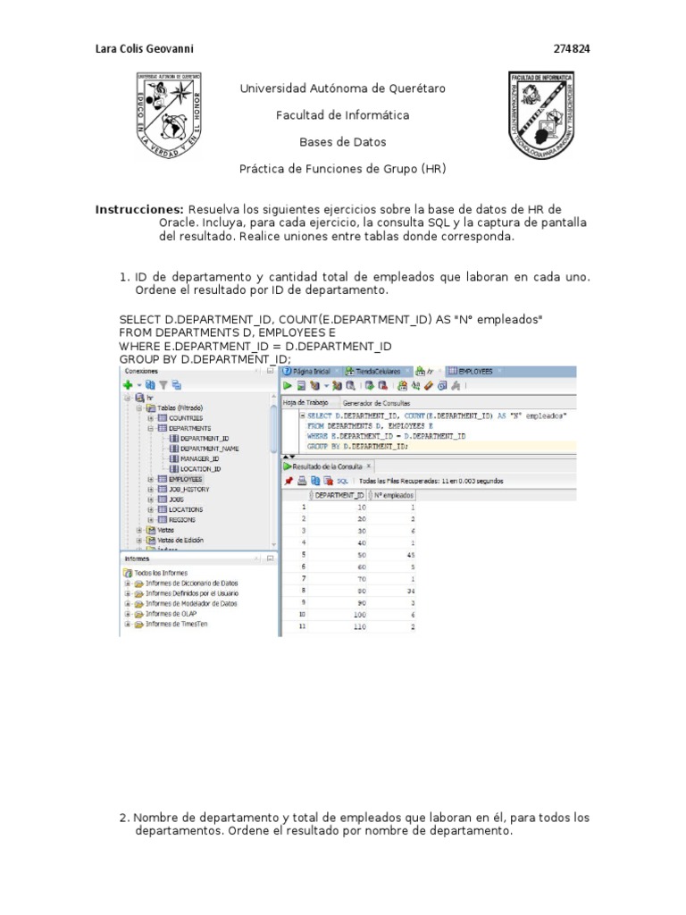 Consultas SQL sobre Base de Datos HR | PDF | Bases de datos ...