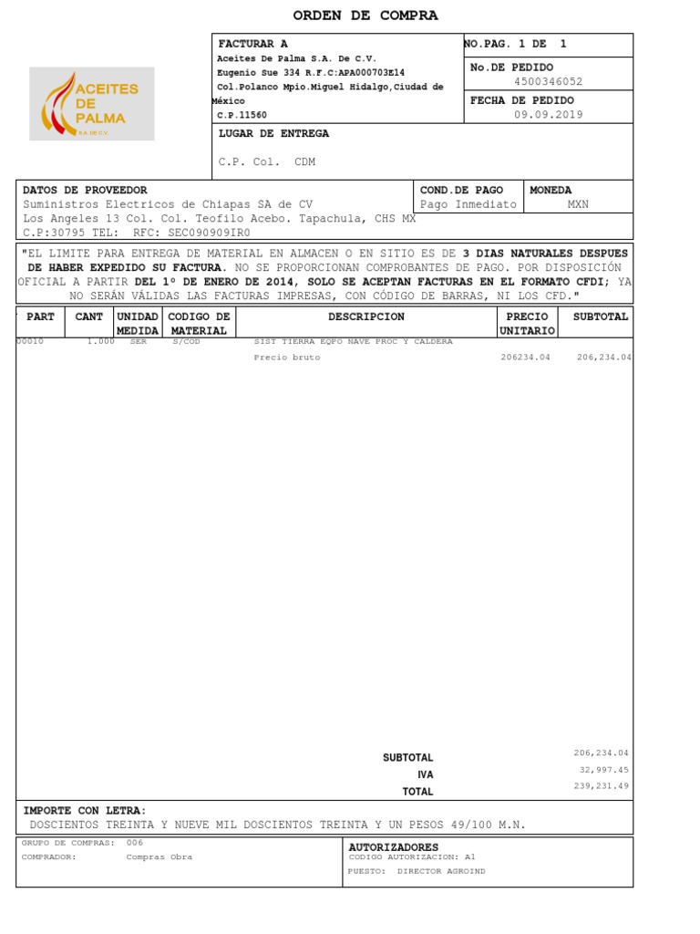 Orden de Compra Aceites de Palma S.A. | PDF | Business