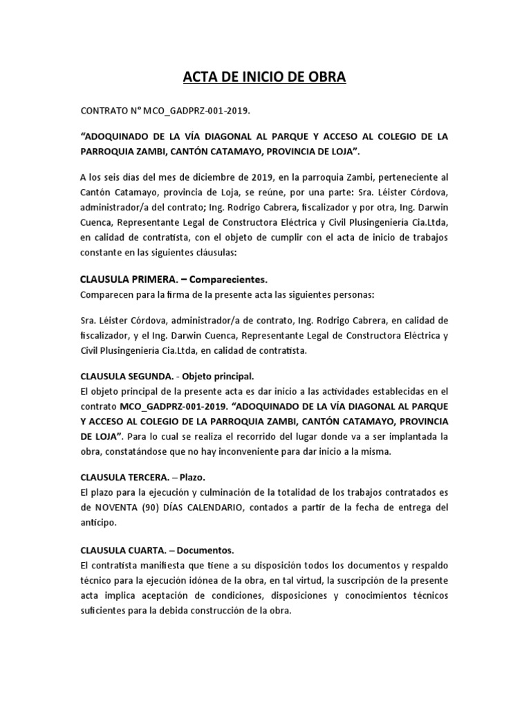 Acta de Inicio de Obra en Zambi | PDF | Gobierno | Business