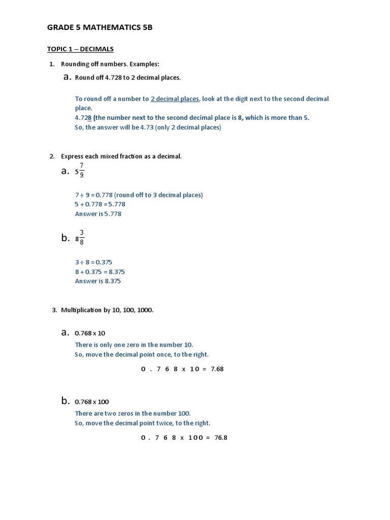 Grade 5 Math: Decimals & Percentages | PDF | Numbers | Decimal