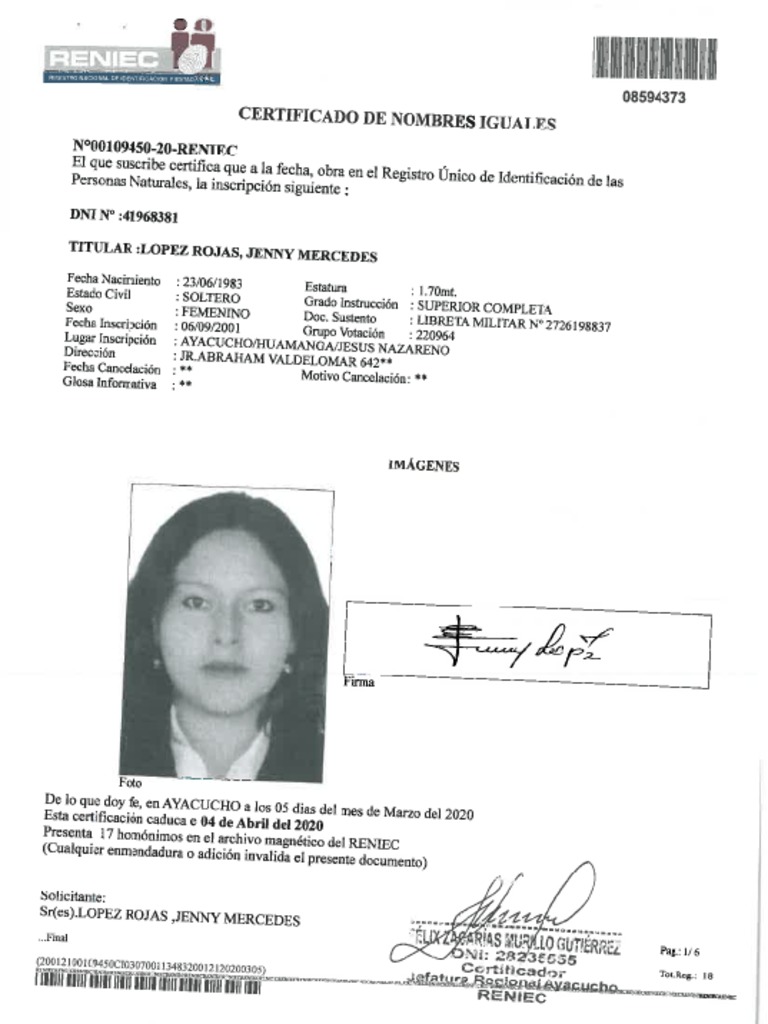 Certificado de Homonimia PDF