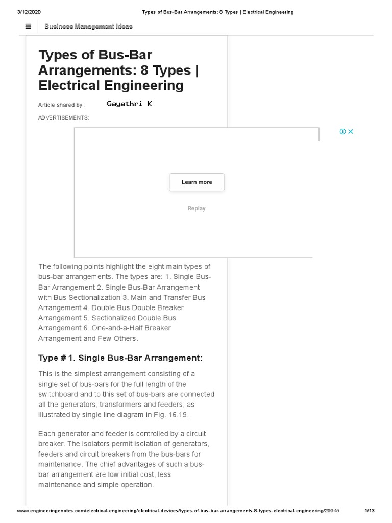 Types Of Bus Bar Arrangements 8 Types Electrical Engineering PDF