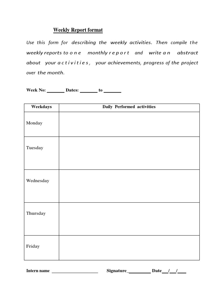 Weekly Report Format Template | PDF | Career & Growth