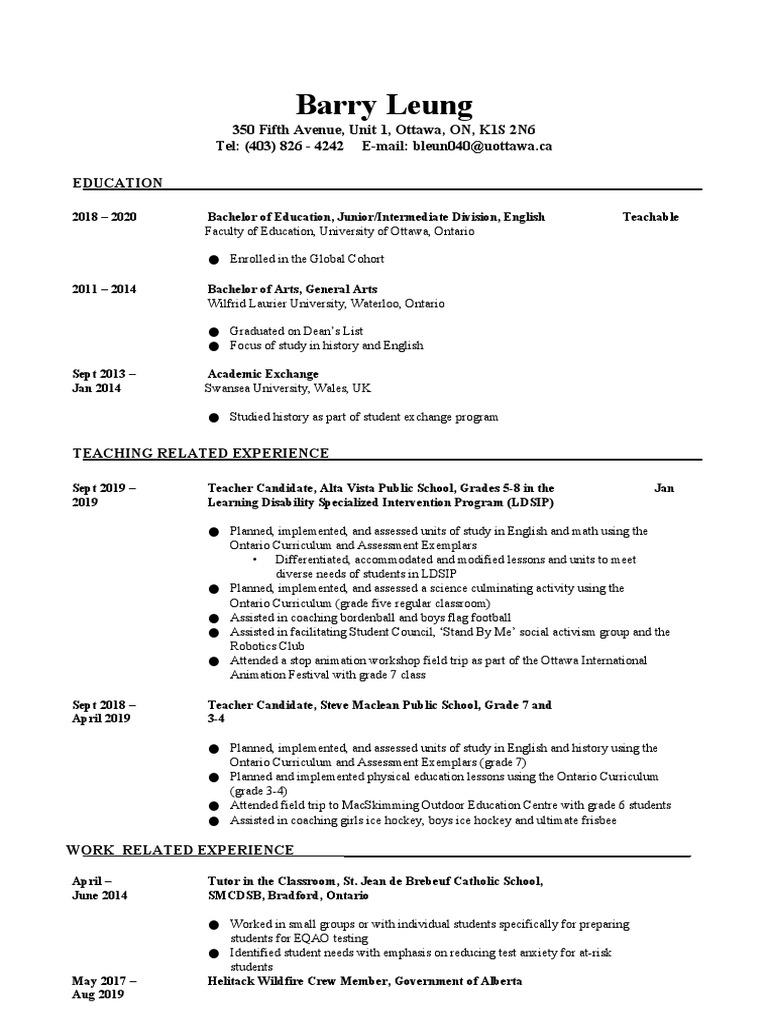 Teaching Resume International PDF Teachers Curriculum