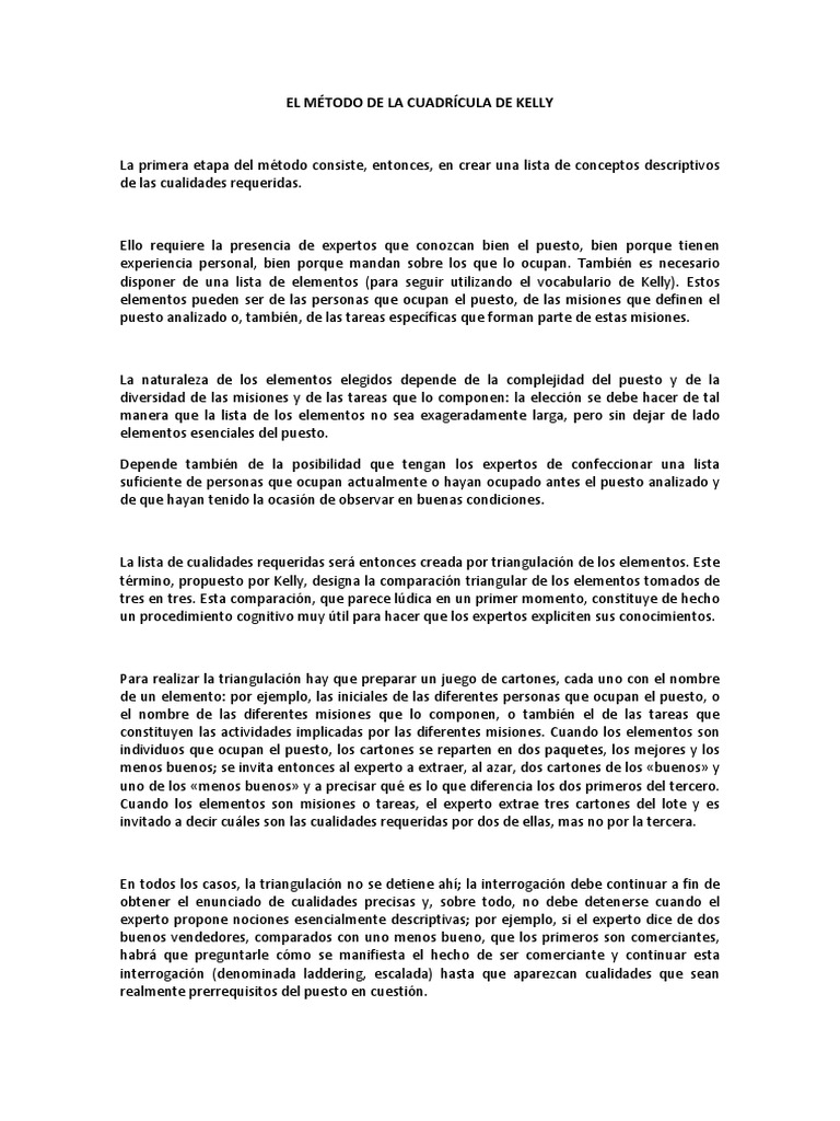 Cuadrícula del Método de Kelly | PDF | Cuestionario | Comportamiento