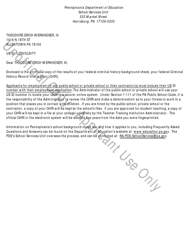 Pennsylvania Criminal Background Check Results | PDF | Background Check ...