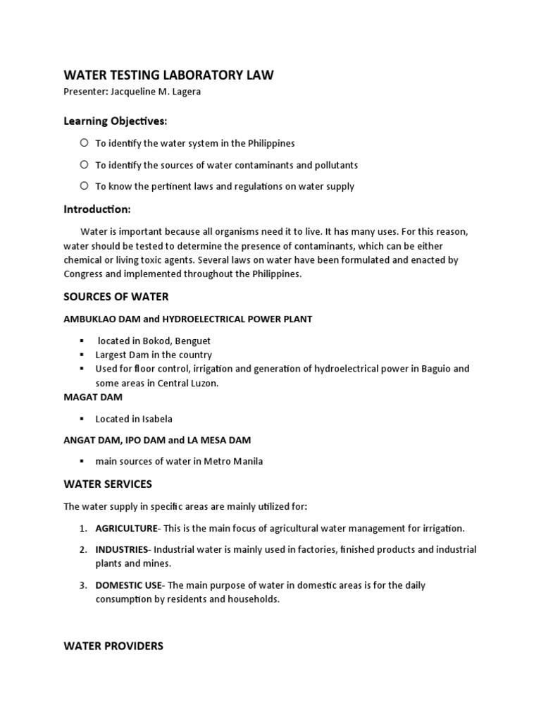 WATER TESTING LABORATORY LAW Final PDF Water Pollution Drinking Water