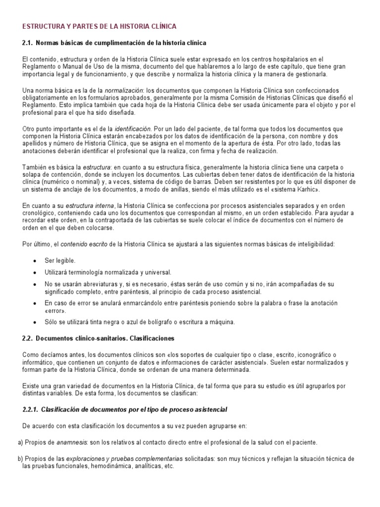 Estructura y Partes de La Historia Clínica | PDF | Historial médico