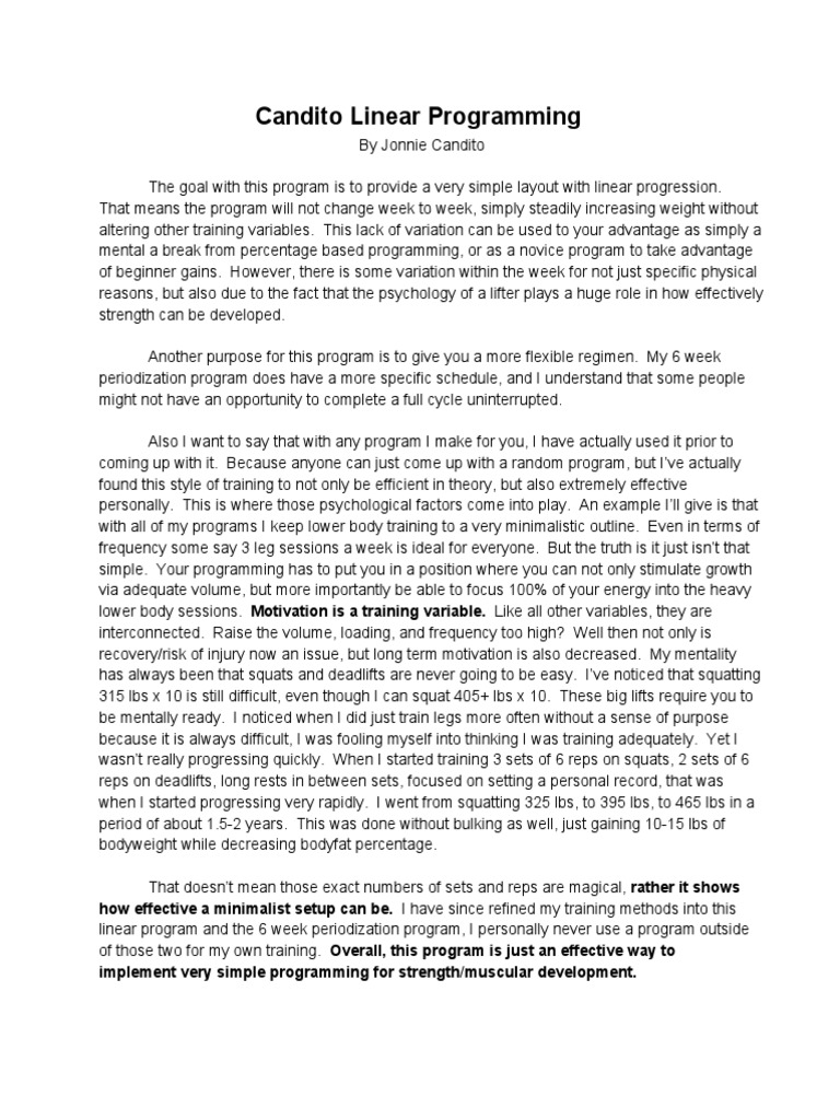 Candito Linear Program PDF | PDF | Strength Training | Physical Exercise