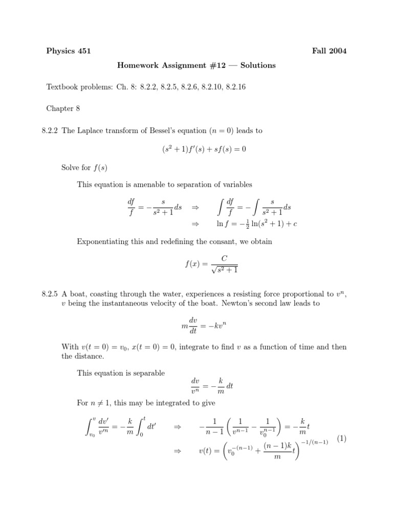 Solutions to Physics 451 Homework 12 | PDF | Theoretical Physics ...