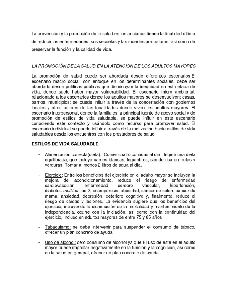 Promoción de Salud en Adultos Mayores | PDF | Vejez | Adultos