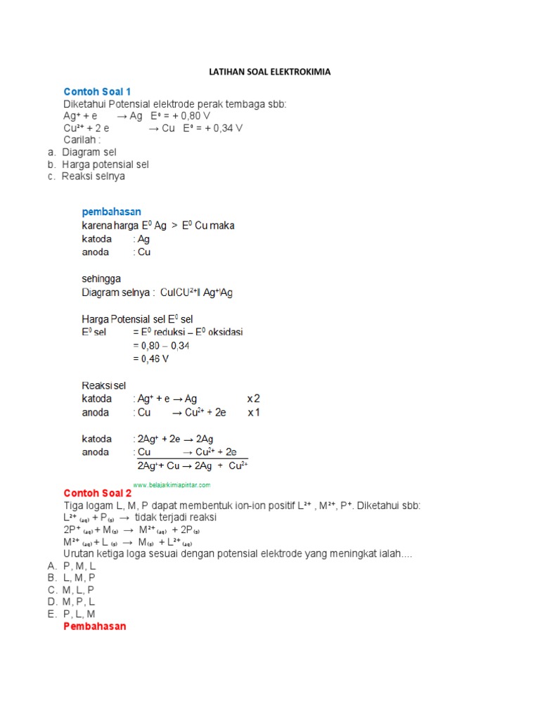 Latihan Soal Elektrokimia