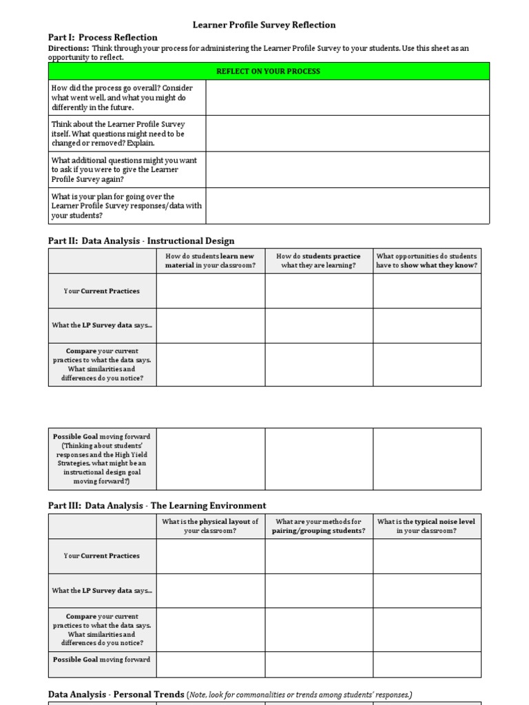 Learner Profile Survey Reflection Guide | PDF | Instructional Design ...