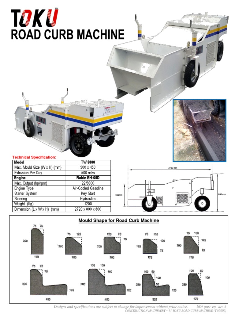 Road Curb Machine Specifications | PDF | Home & Garden | Technology ...