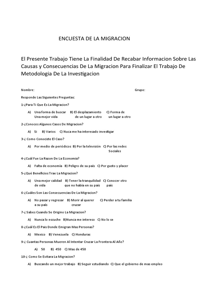 Encuesta de La Migracion | PDF