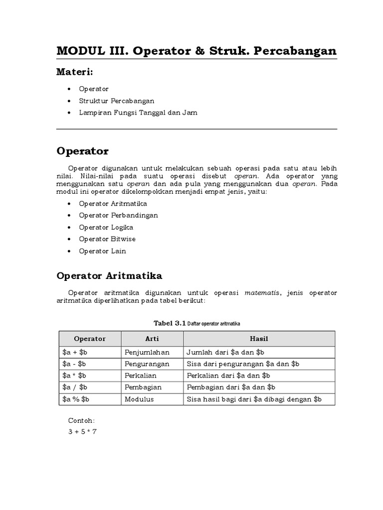 Operator dan Percabangan dalam PHP | PDF | Komputer