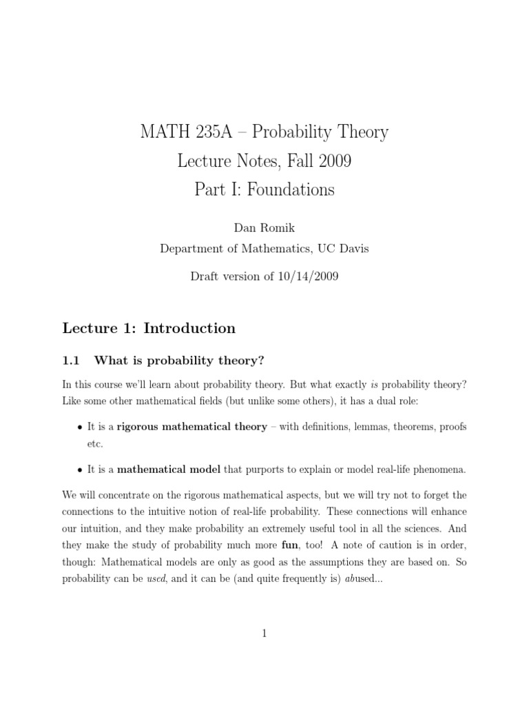 Probability Theory Lecture Notes PDF | PDF | Measure (Mathematics ...