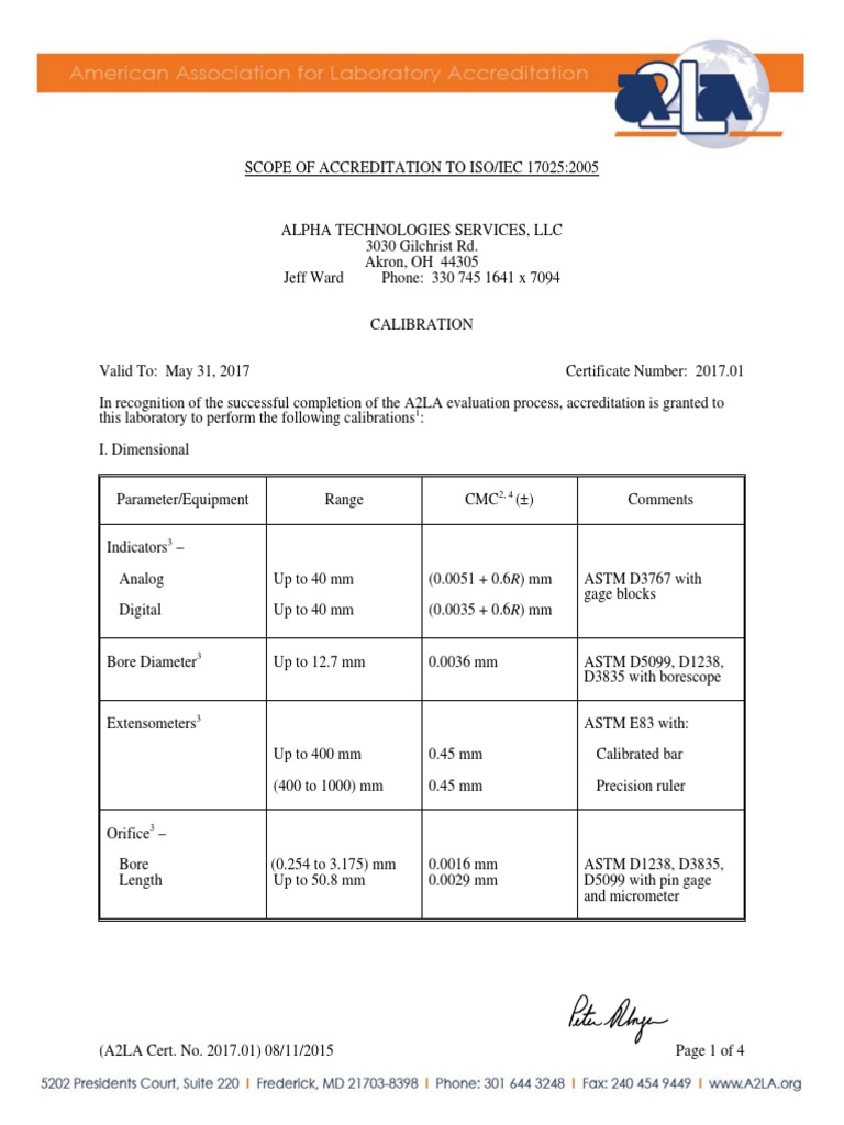 Alpha A2LA Certificate PDF Calibration Scientific Observation