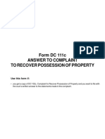 Answer - Recover Possession Termination of Tenancy (DC111c) PDF