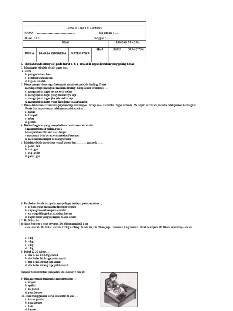soal ujian kls 3
