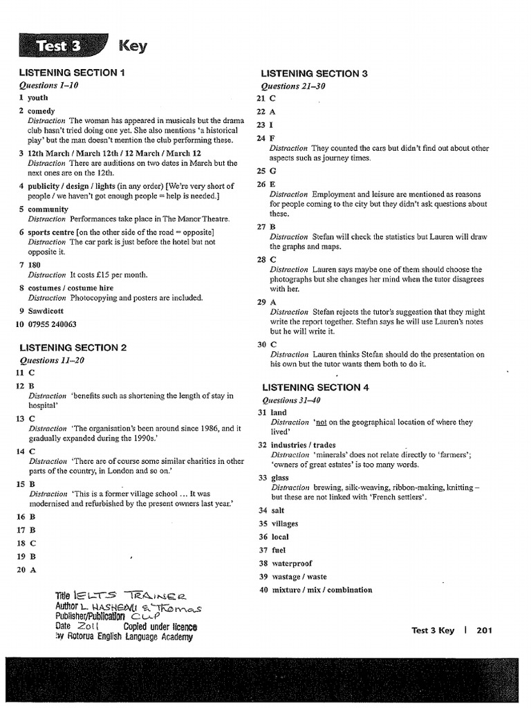 IELTS Testbuilder Test 3 Key | PDF