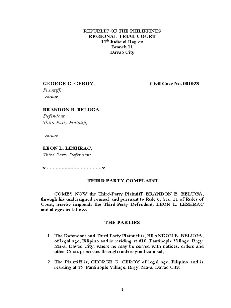 Third Party Complaint PDF Complaint Courts