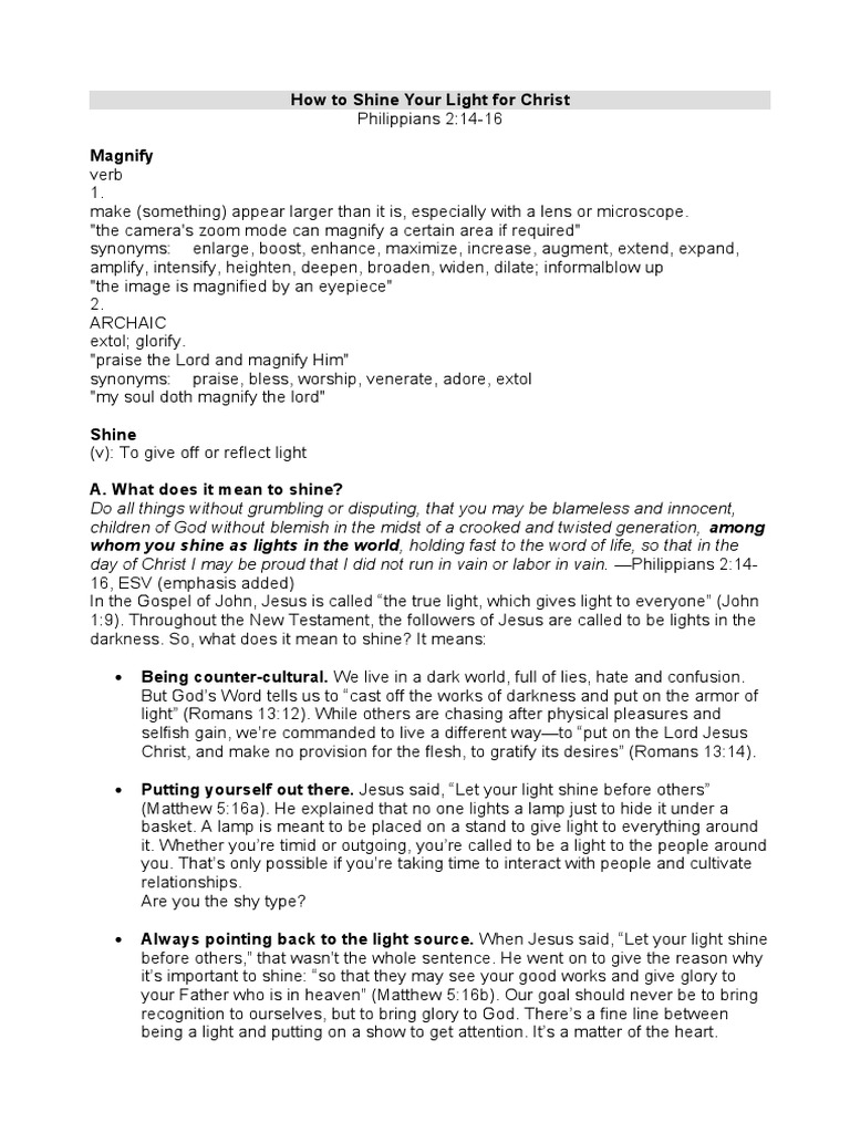 How to Shine as a Christian Light | PDF | Gospel Of Matthew | Jesus