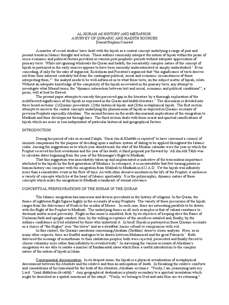 Hijra As History And Metaphor A Survey O Doc Muhammad Jihad