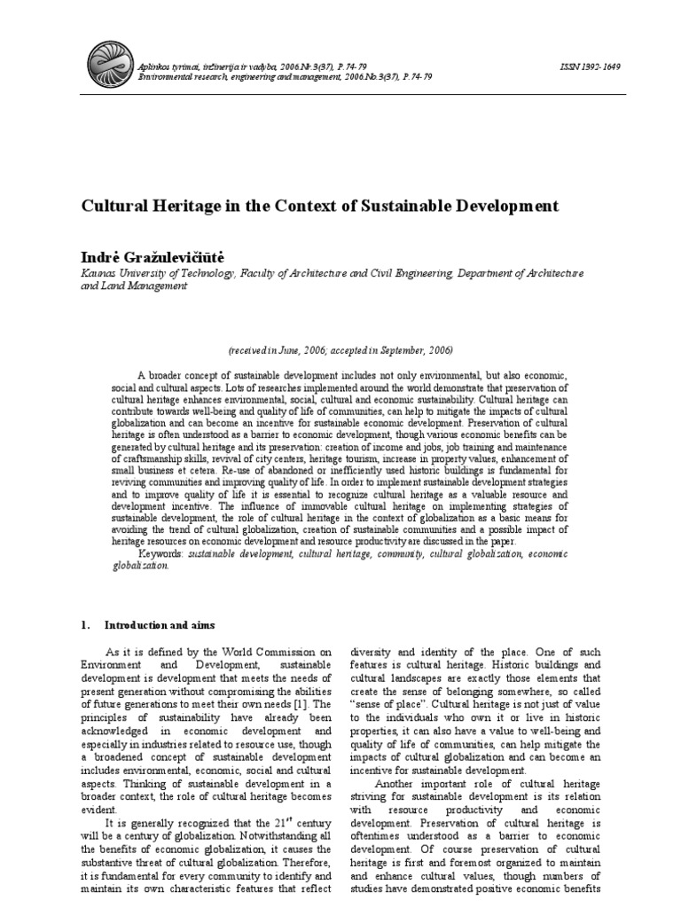 Cultural Heritage (SD) | PDF | Sustainability | Sustainable Development