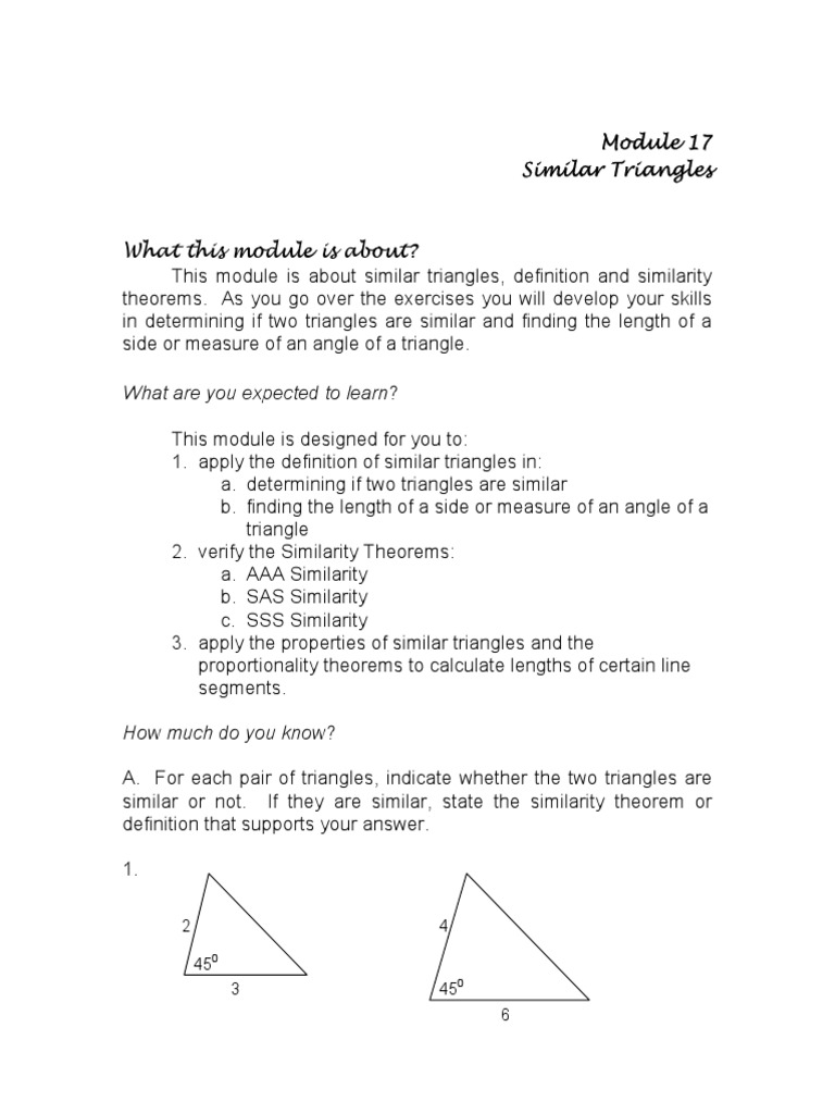 Similar Triangles Module 17 Overview | PDF | Geometric Objects | Triangle