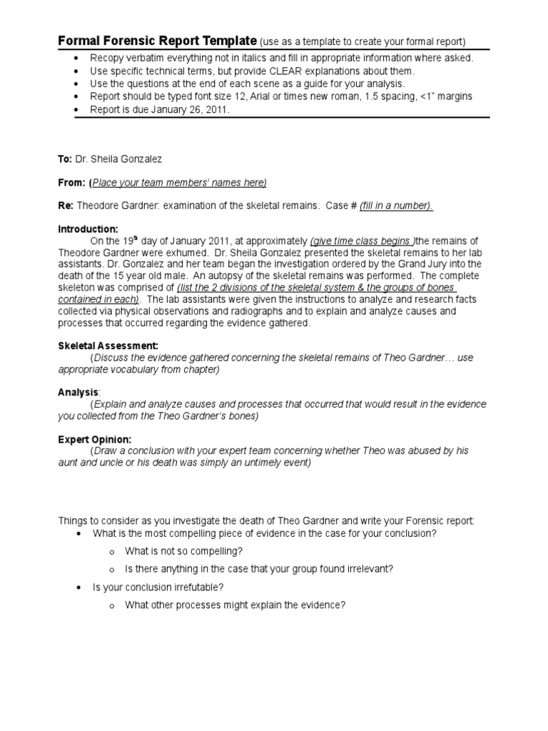 Formal Forensic Report Template  PDF Regarding Forensic Report Template