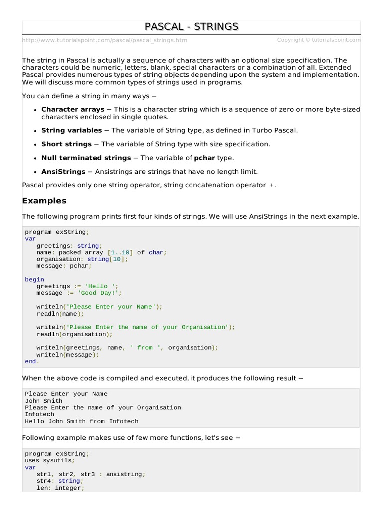 Pascal Strings PDF String Science) Subroutine