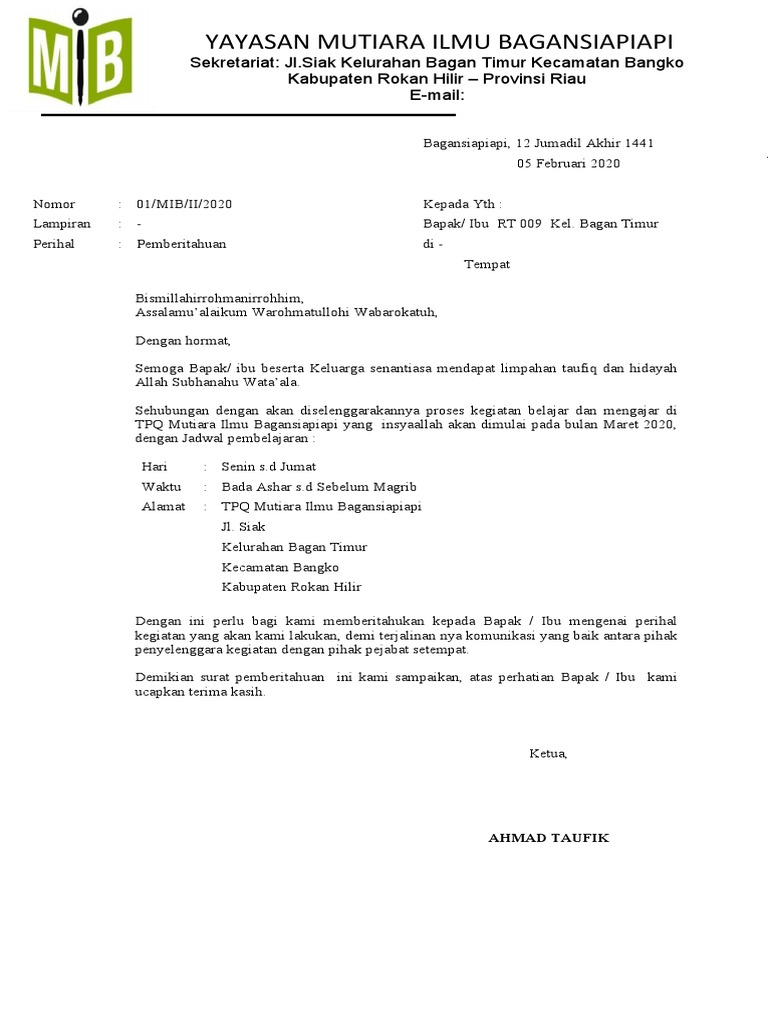 Surat Pemberitahuan RT RW Dan Lurah | PDF