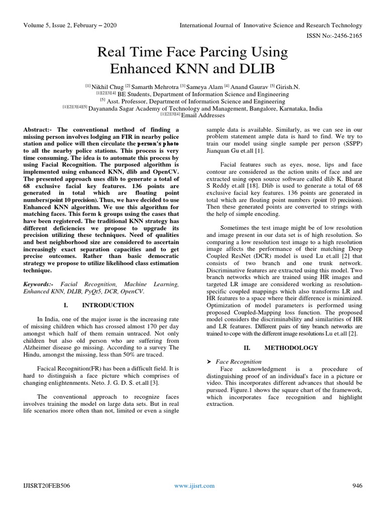 Real Time Face Parcing Using Enhanced KNN and DLIB | PDF | Areas Of ...